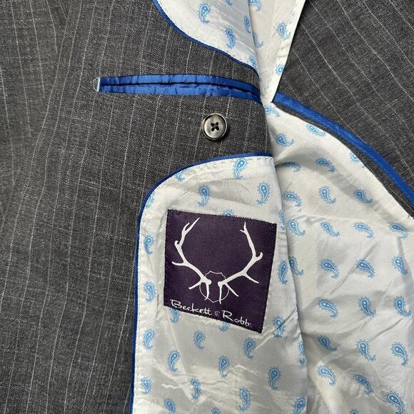 Beckett & Robb Blazer Mens 42R Gray Pinstripe Loro Piana Italian Wool Linen - Picture 11 of 16